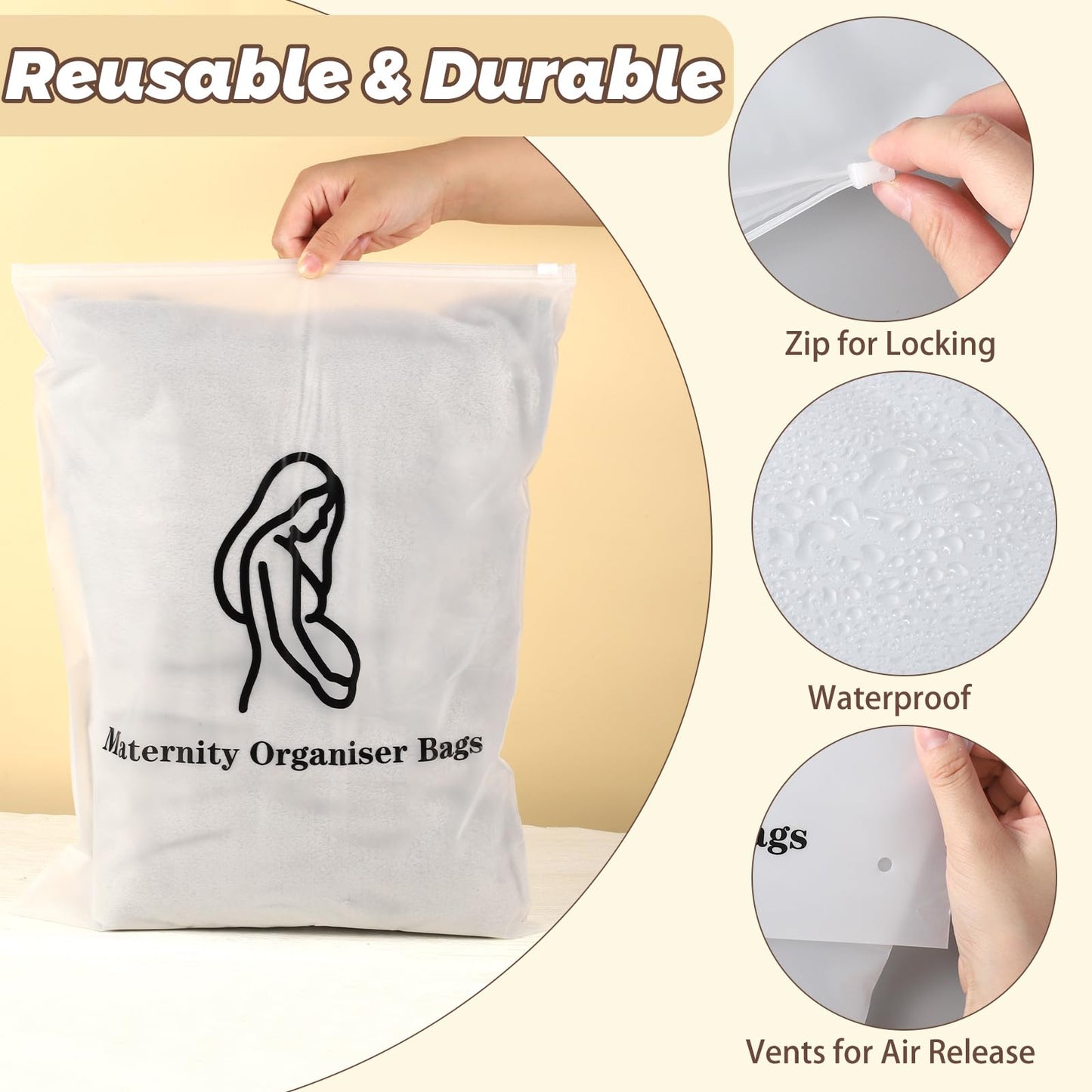 20 Pcs Baby Hospital Maternity Organiser Bags, 38 * 28cm Reusable Plastic Ziplock Hospital Bags Maternity Essentials Travel Clothes Storage Bags for Mum to Be, Newborn Baby