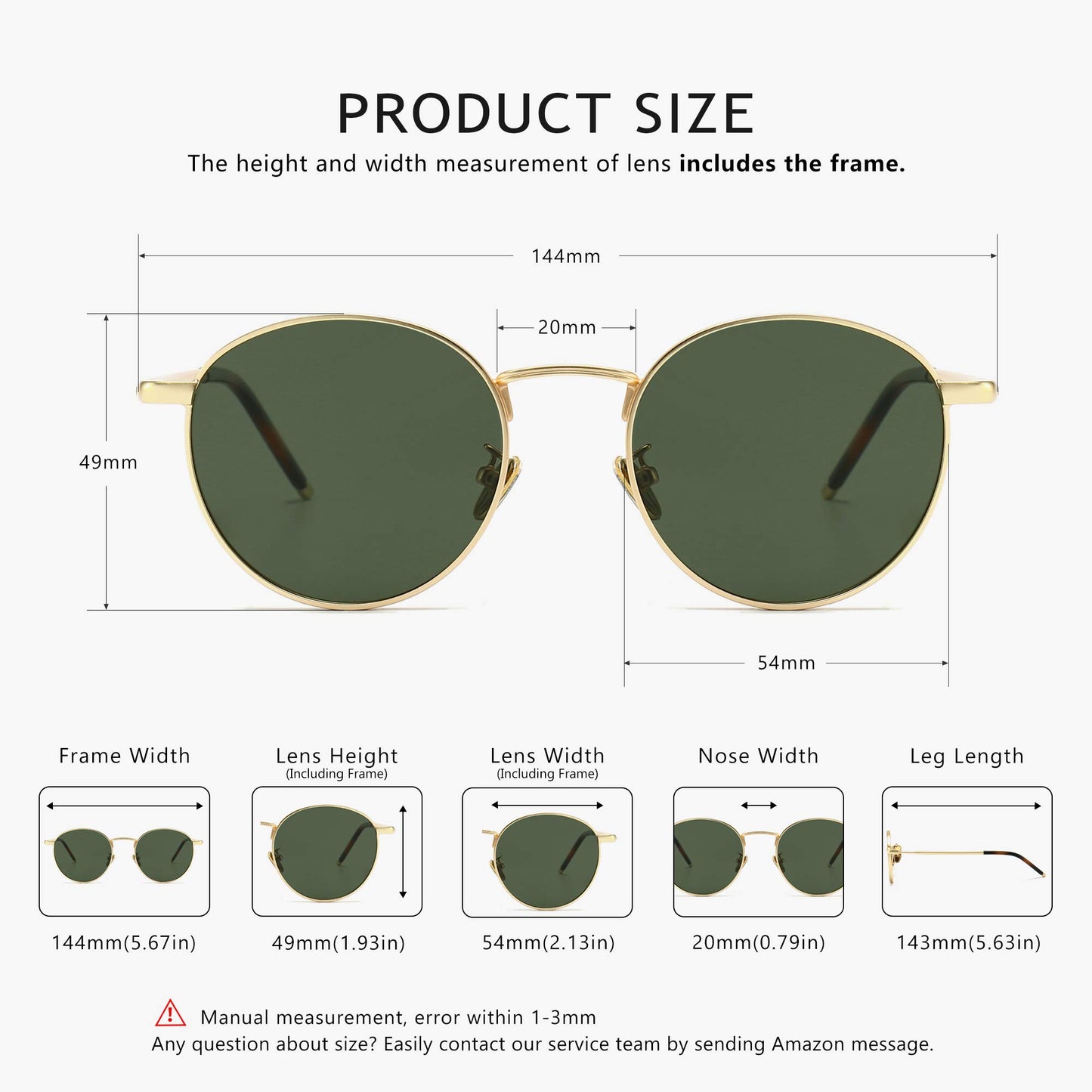 SUNGAIT Round Vintage Polarised Sunglasses Classic Retro Metal Frame Sunglasses Circular for Women Men(Gold Frame/Polarized Green Lens)-SGT059JKMOLVUUK