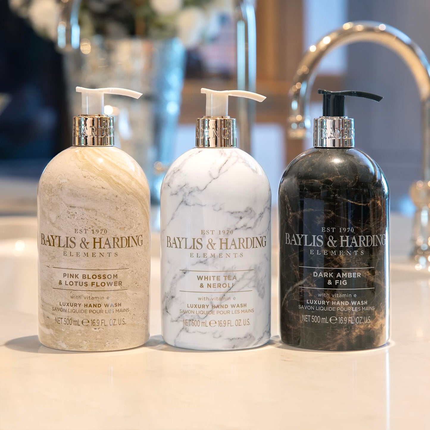 Baylis & Harding Dark Amber & Fig Elements Hand Wash, 500 ml (Pack of 3) - Vegan Friendly