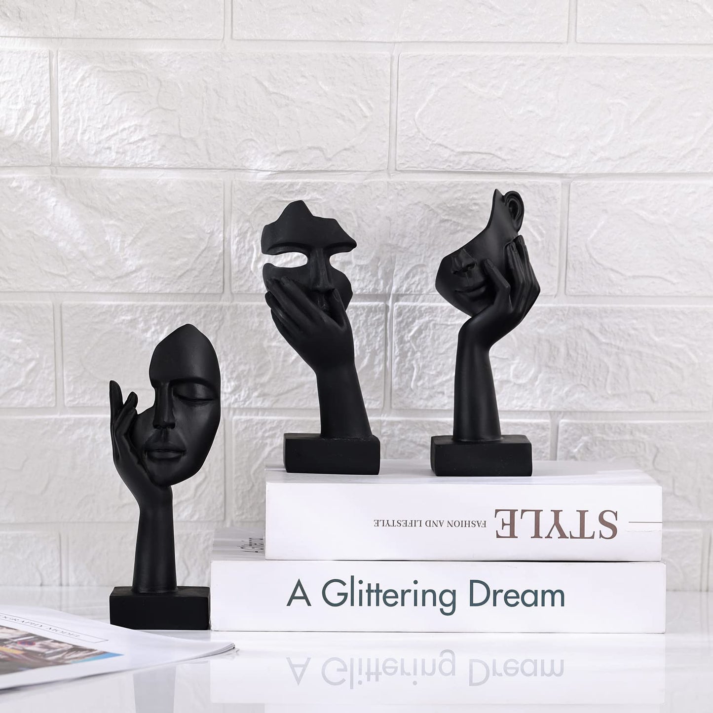 oliruim Black Home Decoration Accent Art Woman Face Statue Collectible Statue for Modern Home Living Room Bookshelf Black Desk Decor 3 Piece Set