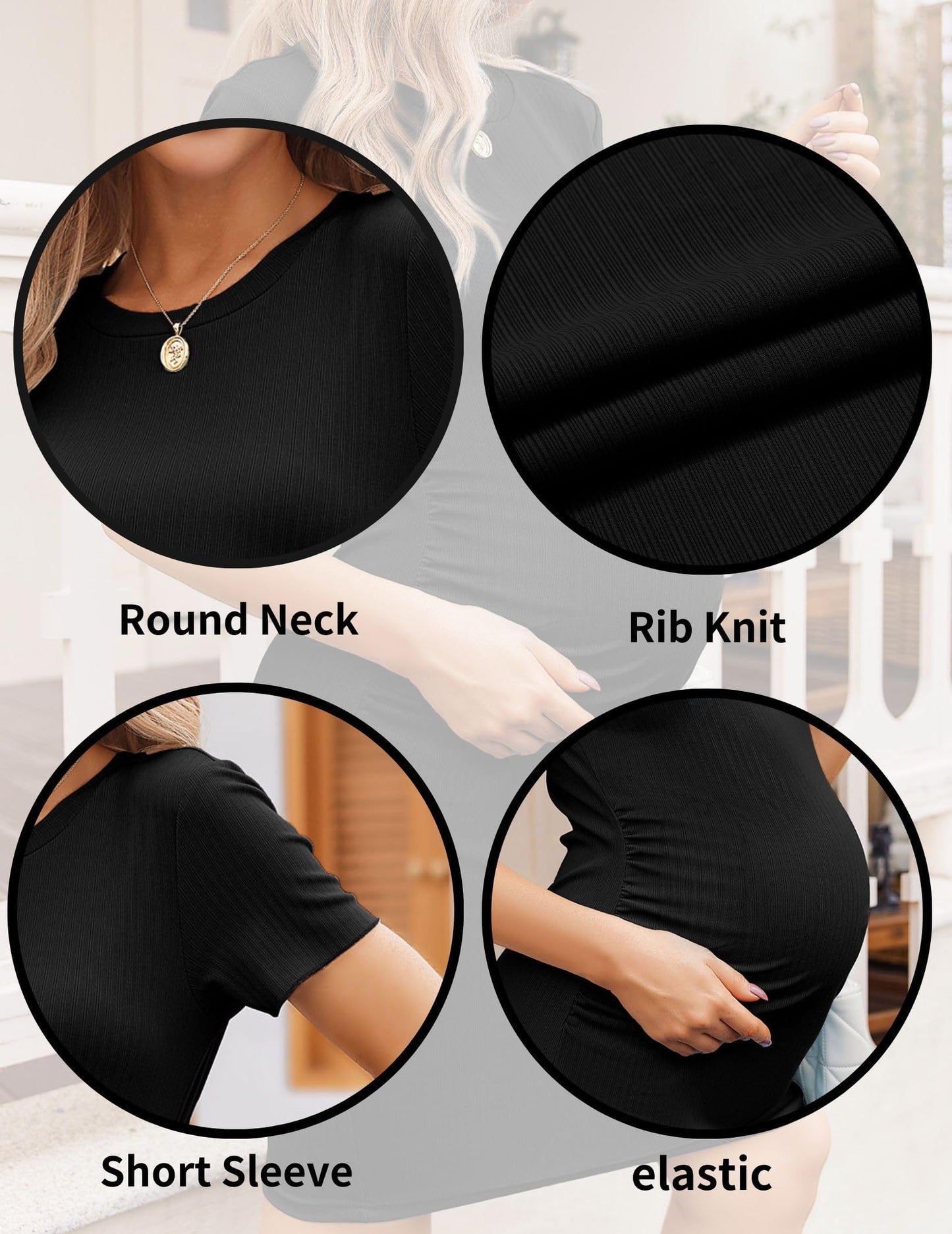 Ekouaer Women's Maternity Dresses Short Sleeve Summer Nursing Dress Black M