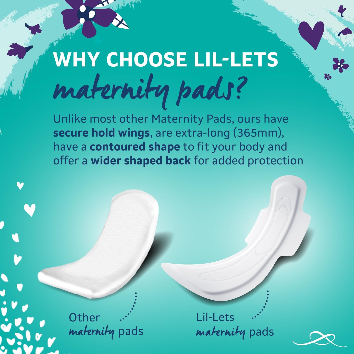 Lil-Lets Maternity Pads | 10 x Extra Long Maxi Thick Pads with Wings