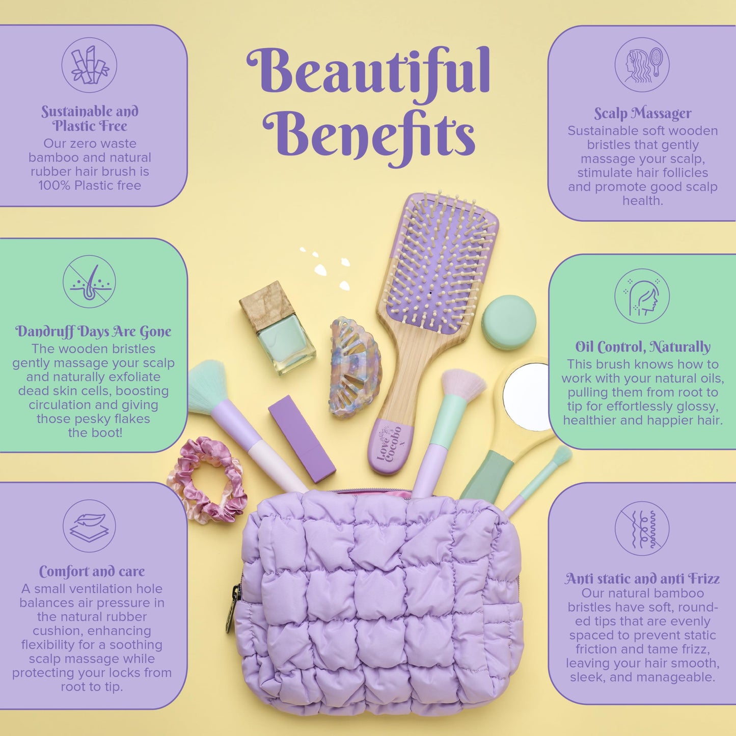 Love Cocobo | Hair Brush | PLASTIC FREE | Eco Hairbrush to Detangle Wet & Dry Long & Short Thick & Thin Hair | Curl Defining Blow Dry Paddle Brush | Bamboo Hairbrush for Wavy Curly & Straight Locks
