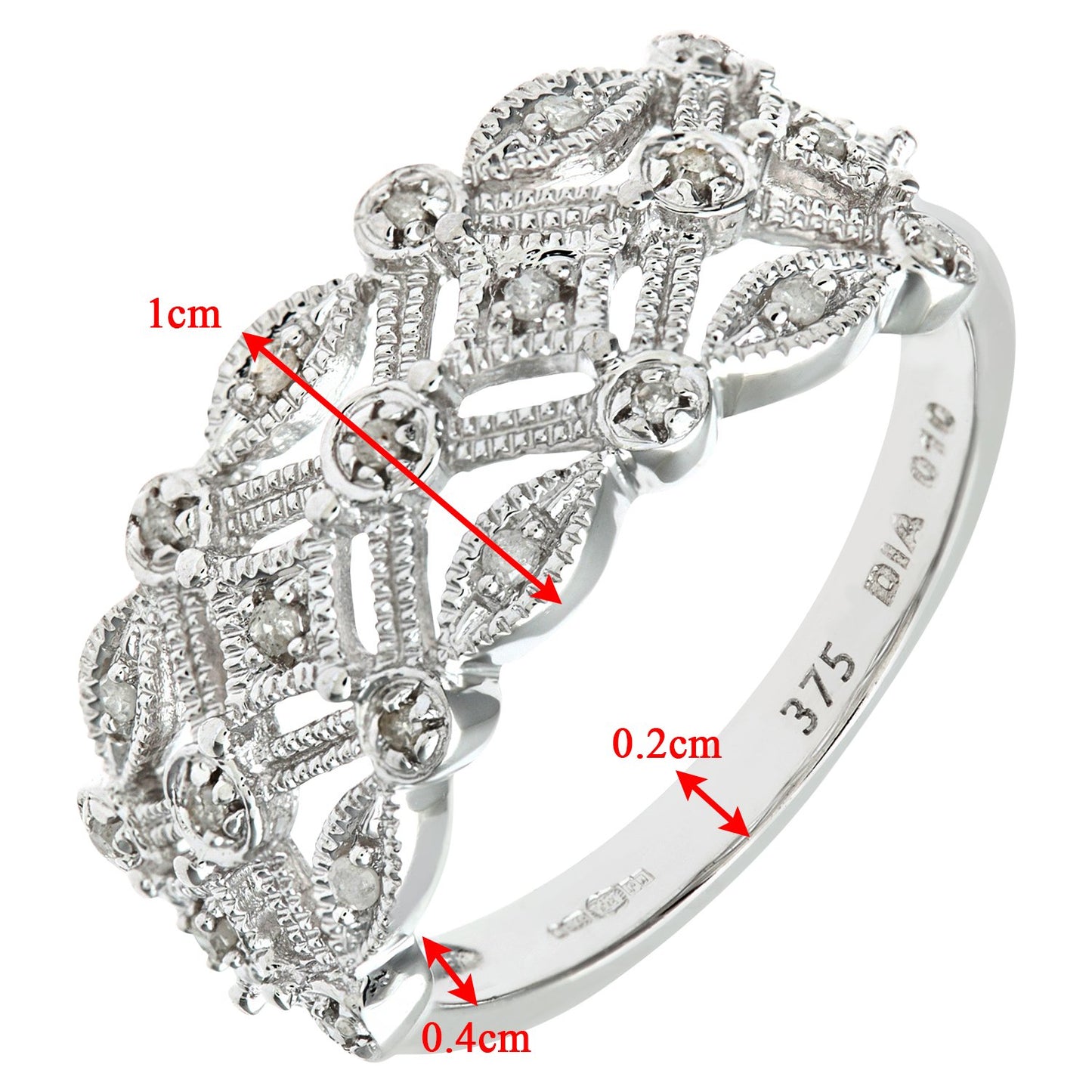 Naava Women's Diamond Ring, 9 ct White Gold Ornately set with White Diamonds