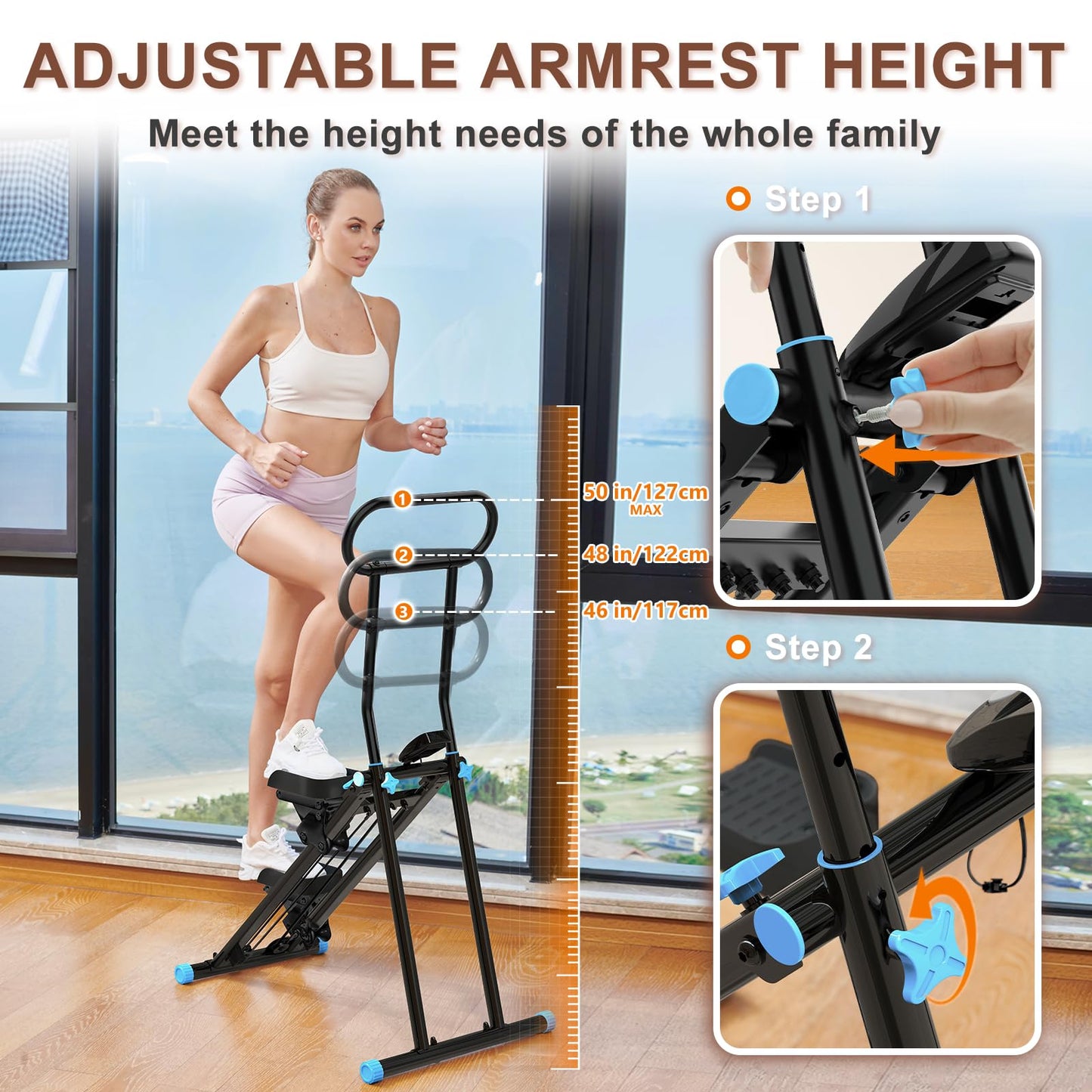 HXD-ERGO Vertical Climber Exercise Machine for Home Gym, Compact Foldable Stair Stepper Fitness Equipment with 310LBS/140kg Loading Capacity, Adjustable Handlebars, Extended Step Range