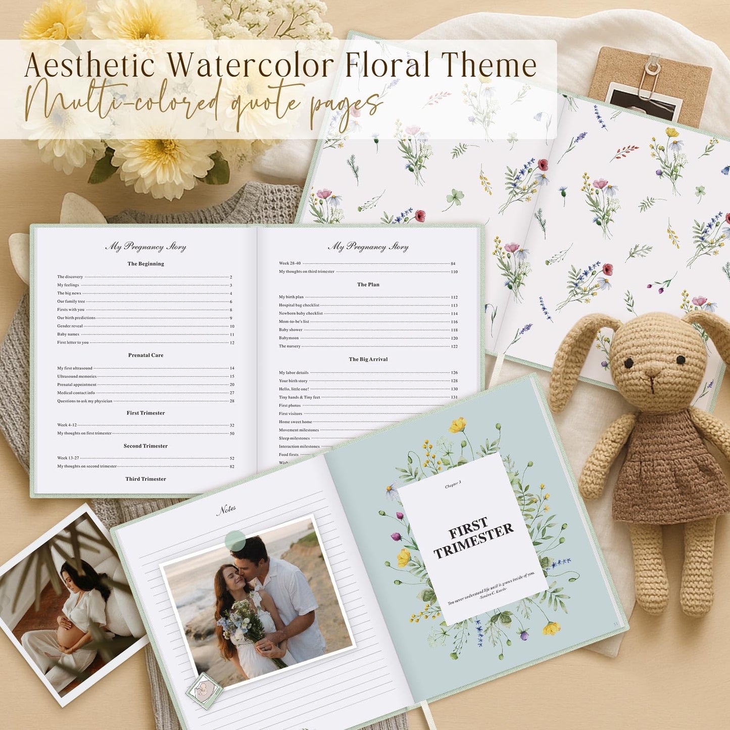 Lanpn My Pregnancy Journal Memory Book for First Time Mum, 156 Page Pregnant Announcement Must Have Planner Scrapbook, Mom to Be Keepsake Gift Pregnancy Tracking Diary for Expecting Parent Sage Green