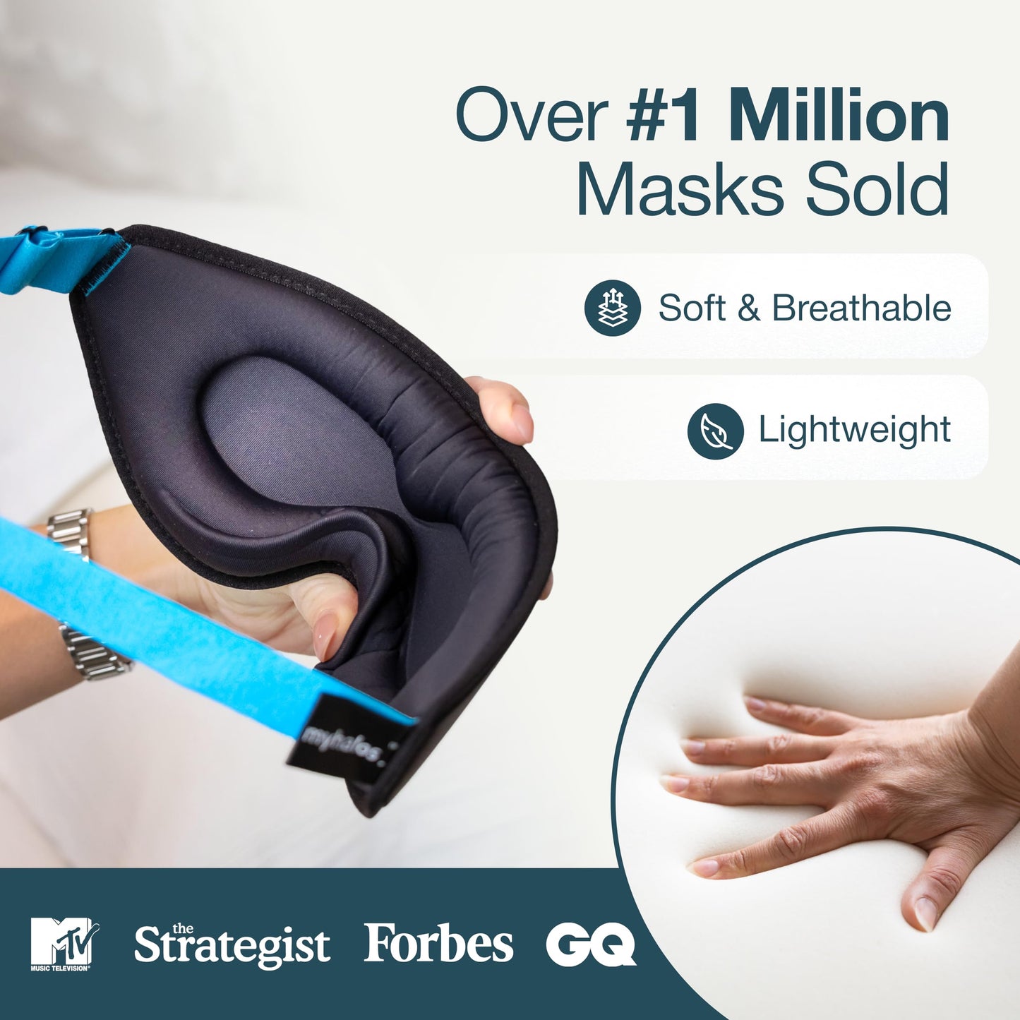 MyHalos® 100% Blackout Sleep Masks for Women & Men - Zero Eye Pressure Eye Mask for Sleeping -Our Halo Sleep Mask Includes a Storage Pouch- Black Eye Mask for Travel or Blindfold