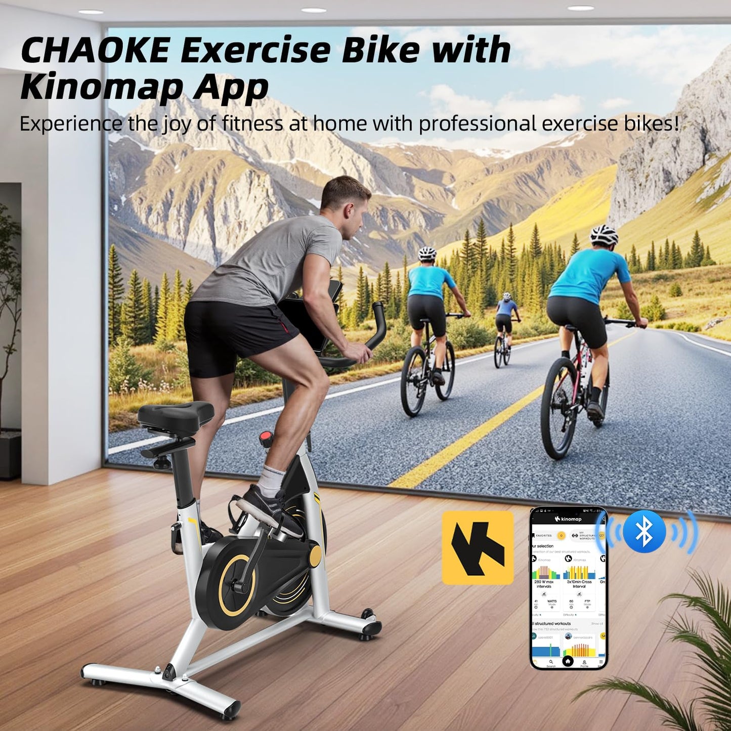 CHAOKE Exercise Bike Indoor Cycling, Stationary Bike 360LBS Capacity, Fully Adjustable Magnetic Resistance Silent Fitness Bike, Comfortable Seat, Tablet Holder for Home Gym Cardio Workout Training