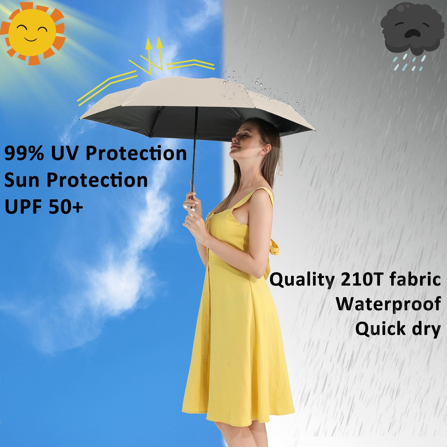 BAODINI Small UV Protection Travel Umbrella Compact for Rain and Sun UPF 50+ Windproof Portable 42 inch Umbrella for Women and Men