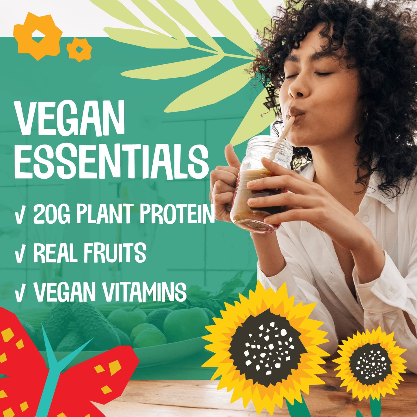 Vegan Protein Powder (1kg) - 28 Servings - EarthChamp by Wyldsson - Plant Based Chocolate Protein Powder Shake, Dairy Free, Gluten Free, Lactose Free Protien Shake (Choc)
