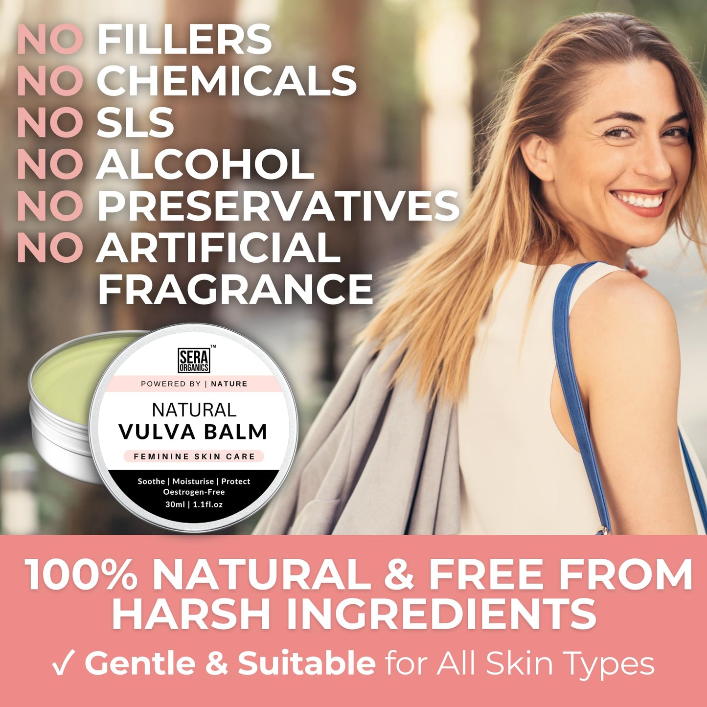 Natural Vulva Moisturiser for Vaginal Dryness - Menopause Support, Oestrogen-Free Vulva Balm, Relieves Irritation, Itching, Chafing, Odour, and Discomfort (30ml) by Sera Organics