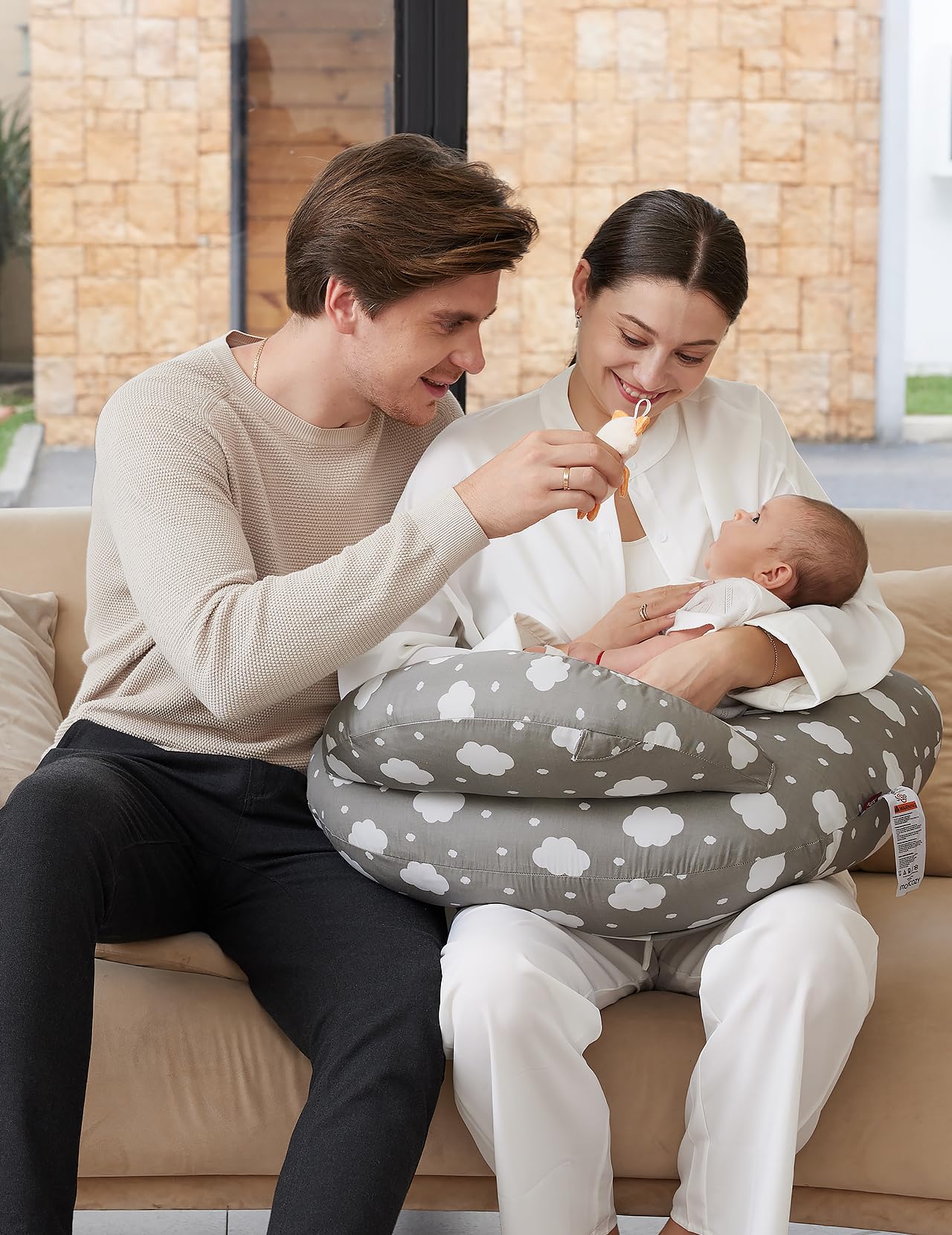 momcozy Nursing Pillow With Breastfeeding - Ergonomic Support & Original Security Fence to Baby' Safety - Making Breastfeeding Easy and Comfort for Mom & Baby - Removable Cotton Cover, Gray