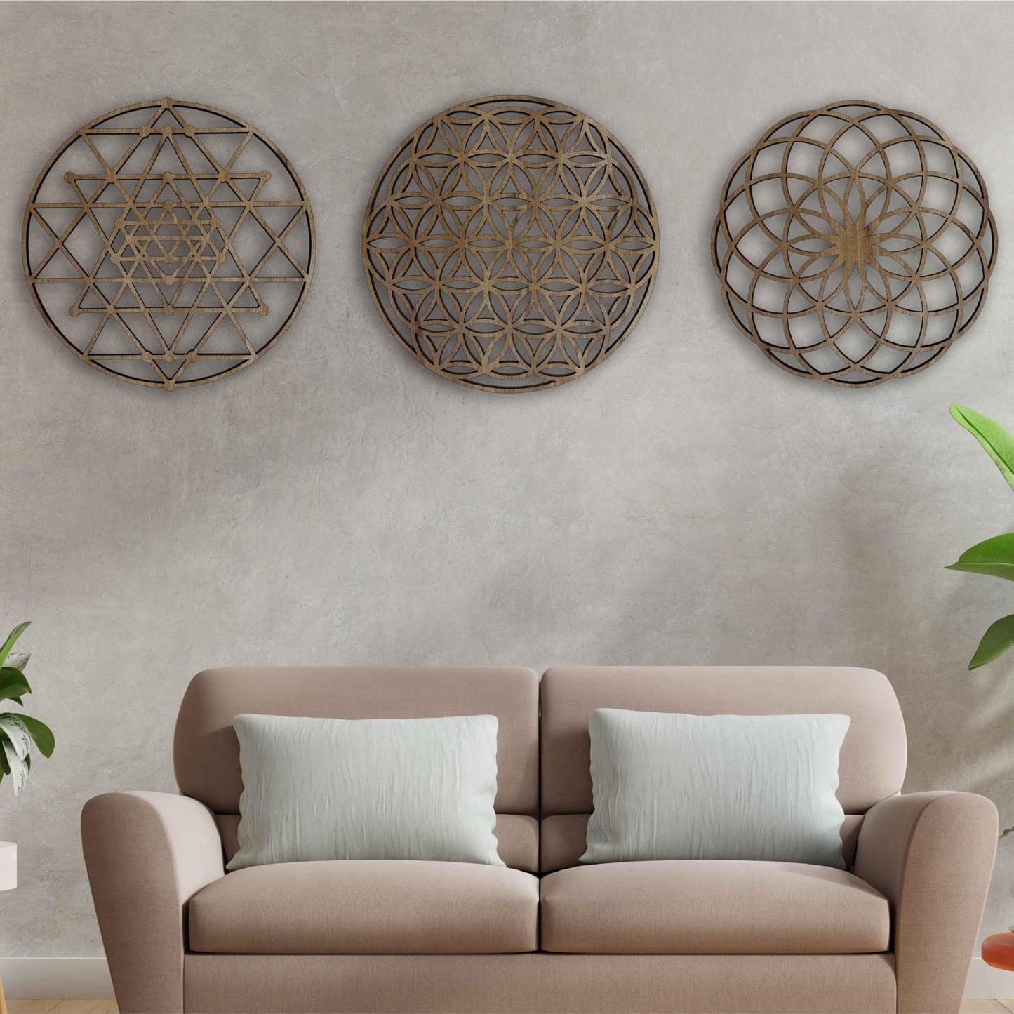 Sacred Geometry Wood Wall Art Decor, Mandala Wall Art, Geometric Wooden Wall Decoration, 3 Piece Sacred Geometry Wall Art