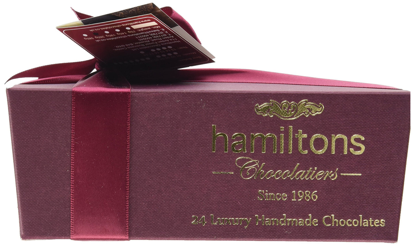 Hamiltons Burgundy Luxury Belgian Ballotin 24 Handmade Chocolates Gift Box