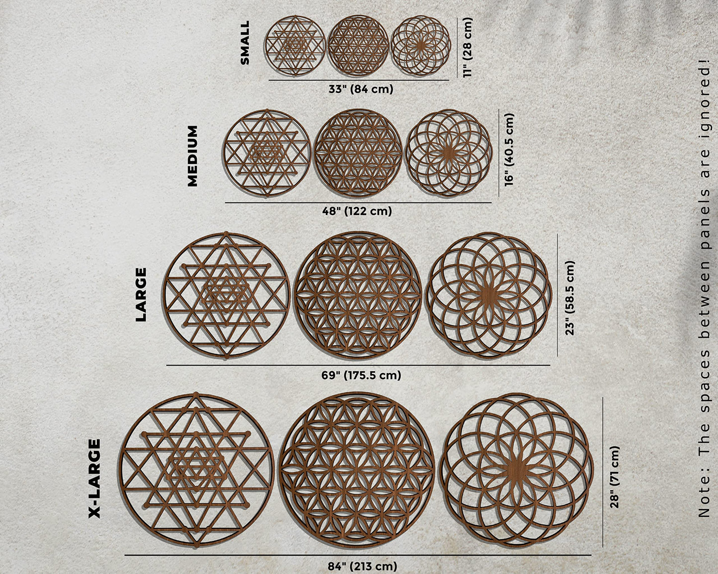 Sacred Geometry Wood Wall Art Decor, Mandala Wall Art, Geometric Wooden Wall Decoration, 3 Piece Sacred Geometry Wall Art