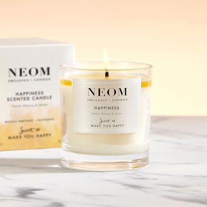 Neom Happiness Scented Candle, 1 Wick | Essential Oil Aromatherapy Candle | Neroli, Mimosa & Lemon | Scent to Make You Happy,White,185 g (Pack of 1),1101170