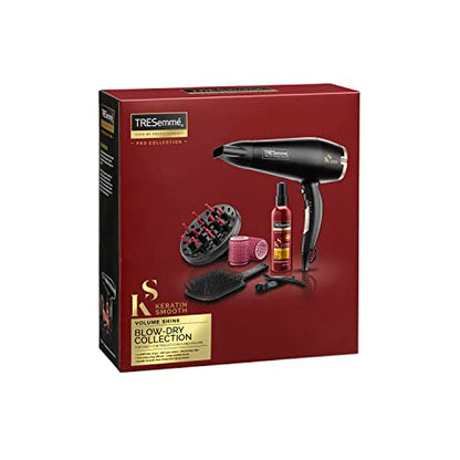 TRESemme Keratin Smooth Volume Shine Hair Dryer & Diffuser Gift Set - 2200W Powerful Blow Dryer, Heat Protection, Paddle Brush, Accessories, Black, 5543BU