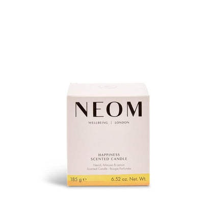 Neom Happiness Scented Candle, 1 Wick | Essential Oil Aromatherapy Candle | Neroli, Mimosa & Lemon | Scent to Make You Happy,White,185 g (Pack of 1),1101170