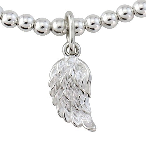 Trink Brand Angel Wing Charm Sterling Silver Beaded Bracelet Feathers