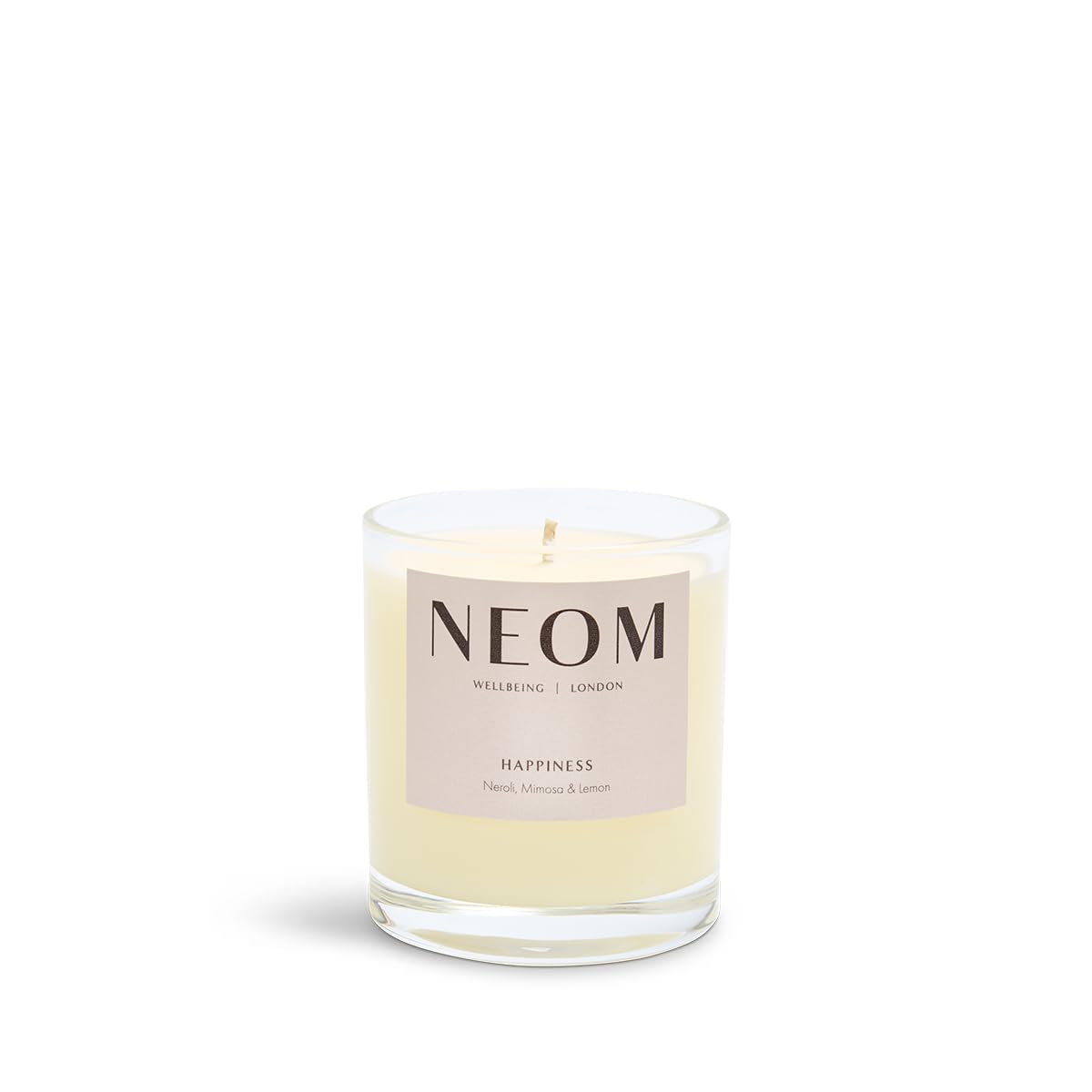 Neom Happiness Scented Candle, 1 Wick | Essential Oil Aromatherapy Candle | Neroli, Mimosa & Lemon | Scent to Make You Happy,White,185 g (Pack of 1),1101170