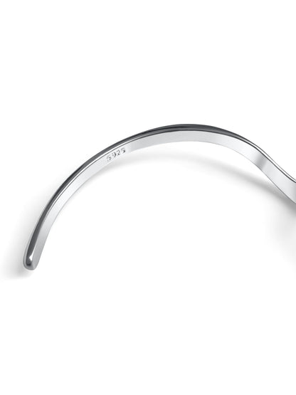 925 Sterling Silver Wave Bangle Bracelet for Women – Adjustable Modern Cuff, Handmade Minimalist Design – Polished Torque Bangle in Gift Box