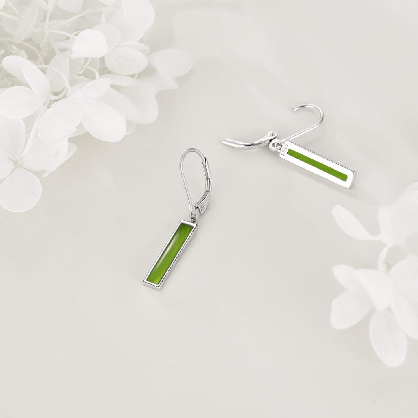 YFN Peridot Bar Earrings for Women Sterling Silver Peridot Leverback Earrings Peridot Jewelry Gift for Women (Peridot)