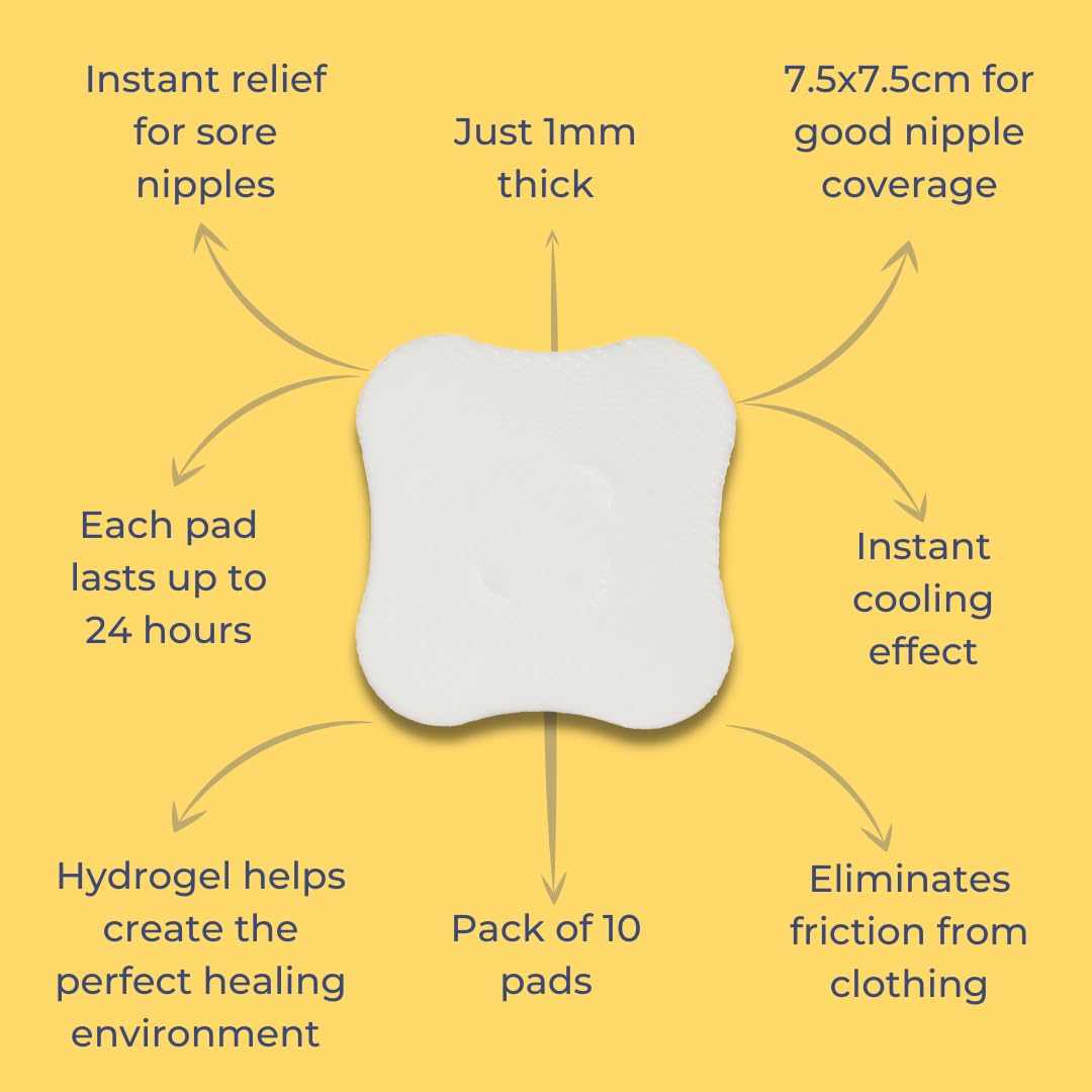 First Days Maternity, Hydrogel Breast Pads - Instant Cooling Relief for Sore Nipples - Nursing Pads with Soft Fabric Backing for Extra Protection - Breastfeeding Essential (Pack of 10)