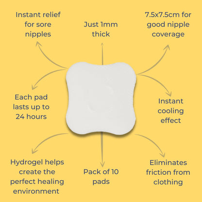 First Days Maternity, Hydrogel Breast Pads - Instant Cooling Relief for Sore Nipples - Nursing Pads with Soft Fabric Backing for Extra Protection - Breastfeeding Essential (Pack of 10)