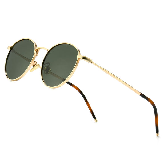 SUNGAIT Round Vintage Polarised Sunglasses Classic Retro Metal Frame Sunglasses Circular for Women Men(Gold Frame/Polarized Green Lens)-SGT059JKMOLVUUK