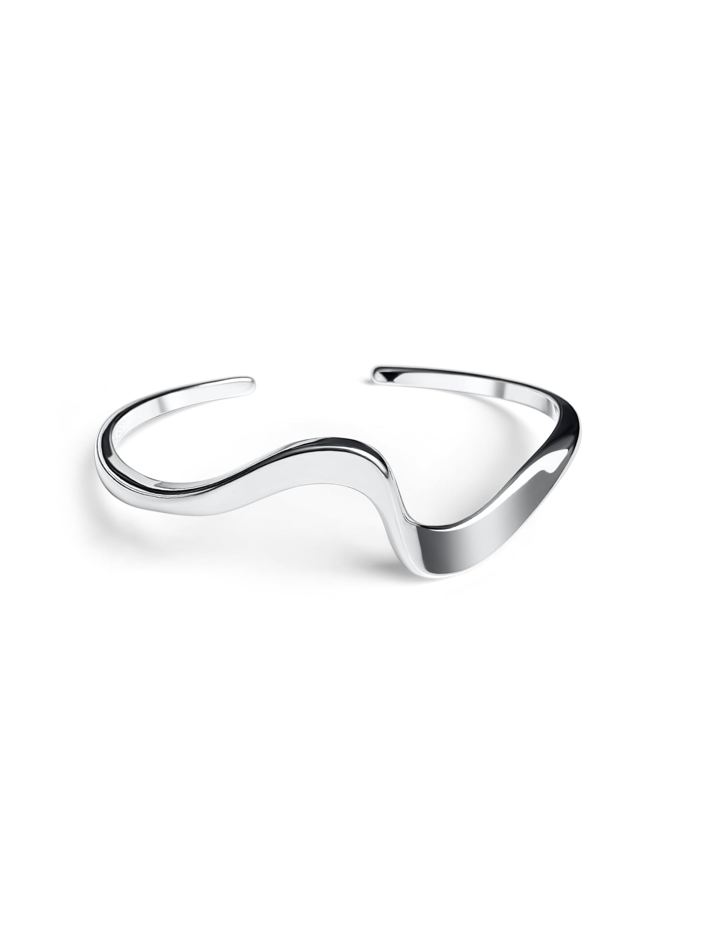 925 Sterling Silver Wave Bangle Bracelet for Women – Adjustable Modern Cuff, Handmade Minimalist Design – Polished Torque Bangle in Gift Box