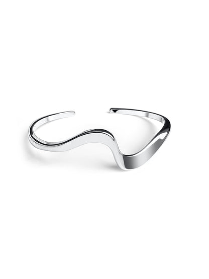 925 Sterling Silver Wave Bangle Bracelet for Women – Adjustable Modern Cuff, Handmade Minimalist Design – Polished Torque Bangle in Gift Box