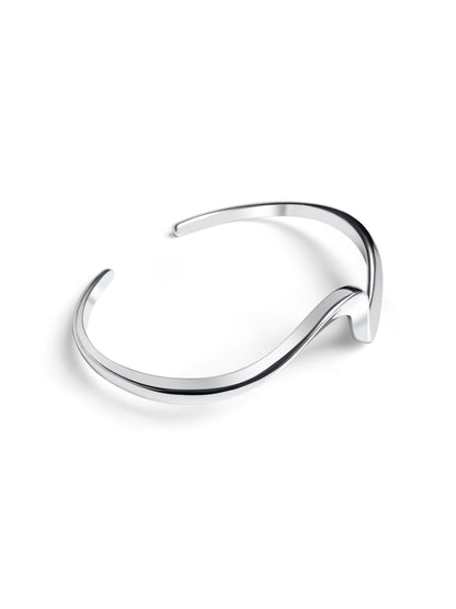 925 Sterling Silver Wave Bangle Bracelet for Women – Adjustable Modern Cuff, Handmade Minimalist Design – Polished Torque Bangle in Gift Box