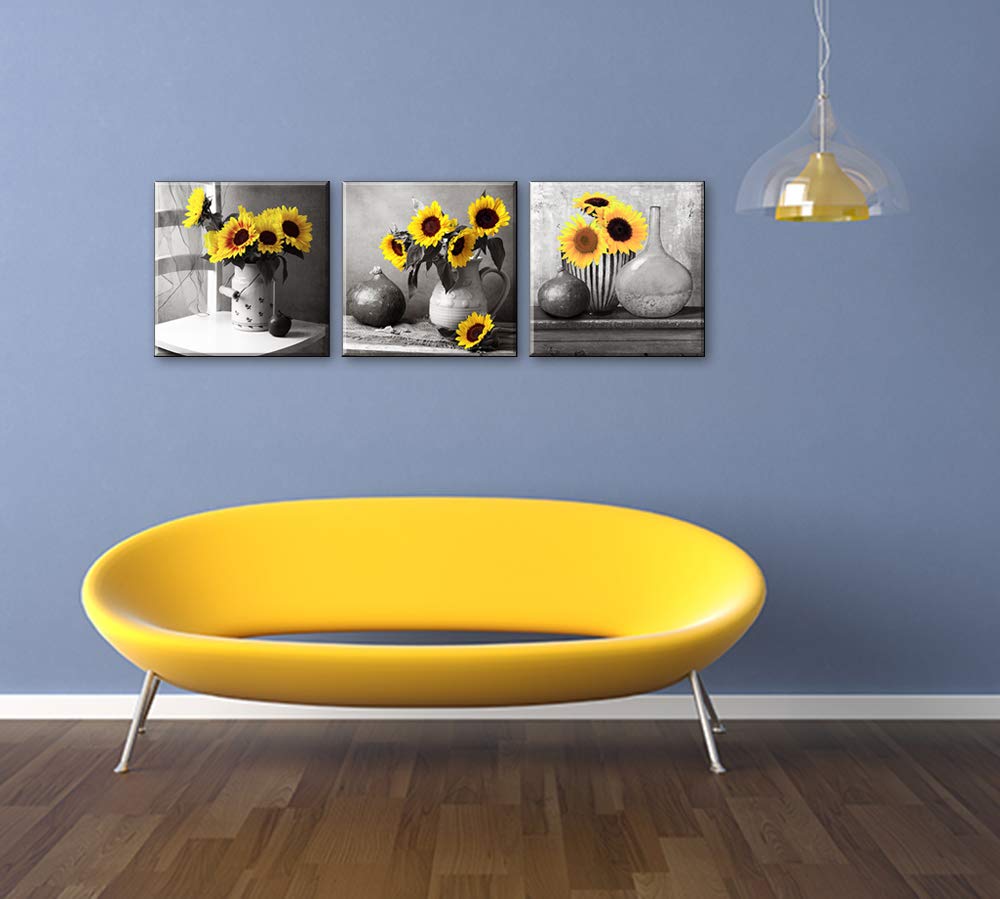Piy Painting Sunflower Canvas painting Sunflower is a Flower that Yearns for Light Picture on Canvas, 3 Panel Canvas Repetition Décor Decorative arts for Living Room Birthday Gift 30x30cm