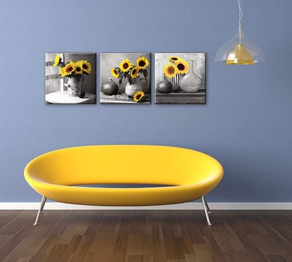 Piy Painting Sunflower Canvas painting Sunflower is a Flower that Yearns for Light Picture on Canvas, 3 Panel Canvas Repetition Décor Decorative arts for Living Room Birthday Gift 30x30cm