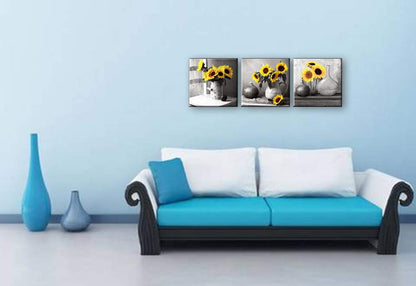 Piy Painting Sunflower Canvas painting Sunflower is a Flower that Yearns for Light Picture on Canvas, 3 Panel Canvas Repetition Décor Decorative arts for Living Room Birthday Gift 30x30cm