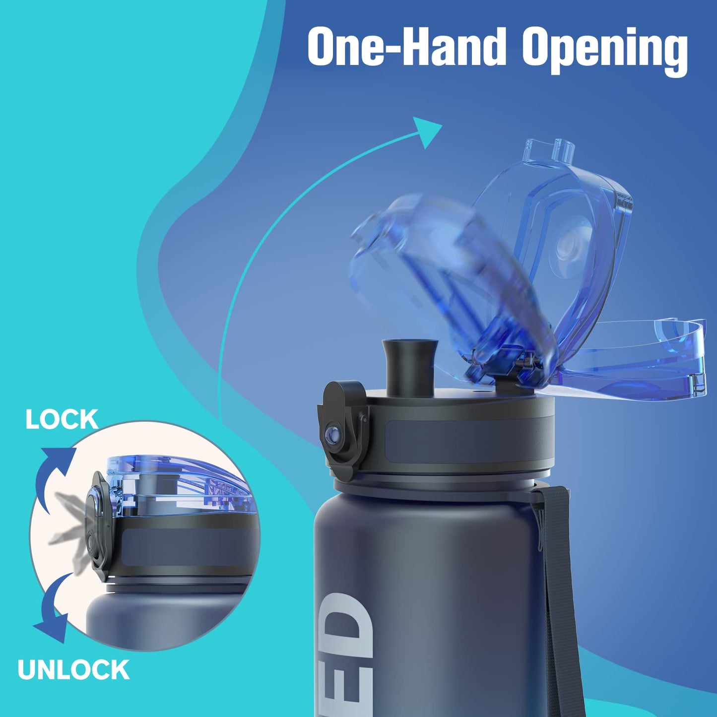 Sahara Sailor Leakproof Water Bottle 1L, Tritan BPA Free Motivational Sport Drinks Bottle with Clear Time Marker, Lock Cover, Easy Clean Brush, Durable for Gym, School, Hiking, Cycling (1 Bottle)