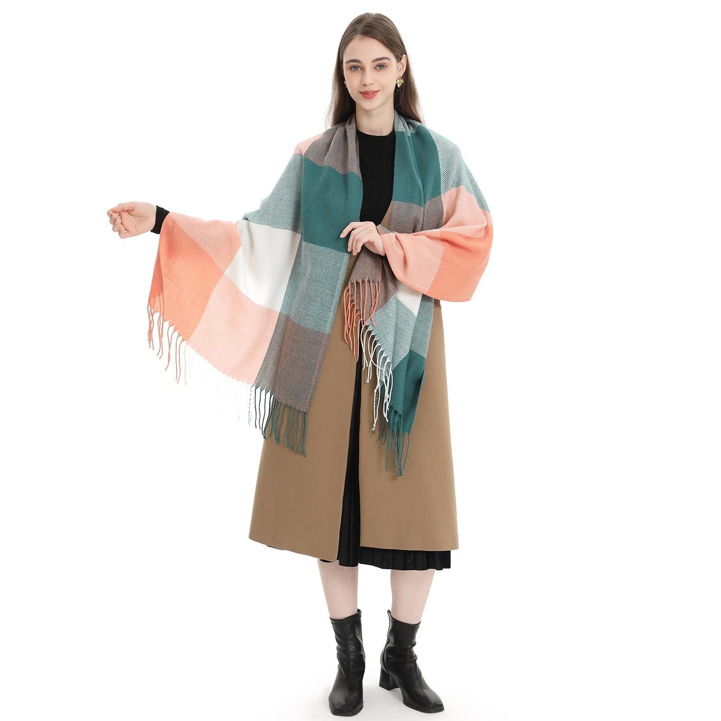Miss Lulu Women Scarf Winter Long Soft Warm Tartan Check Wrap Wool Spinning Tassel Shawl Stole Scarves Ladies