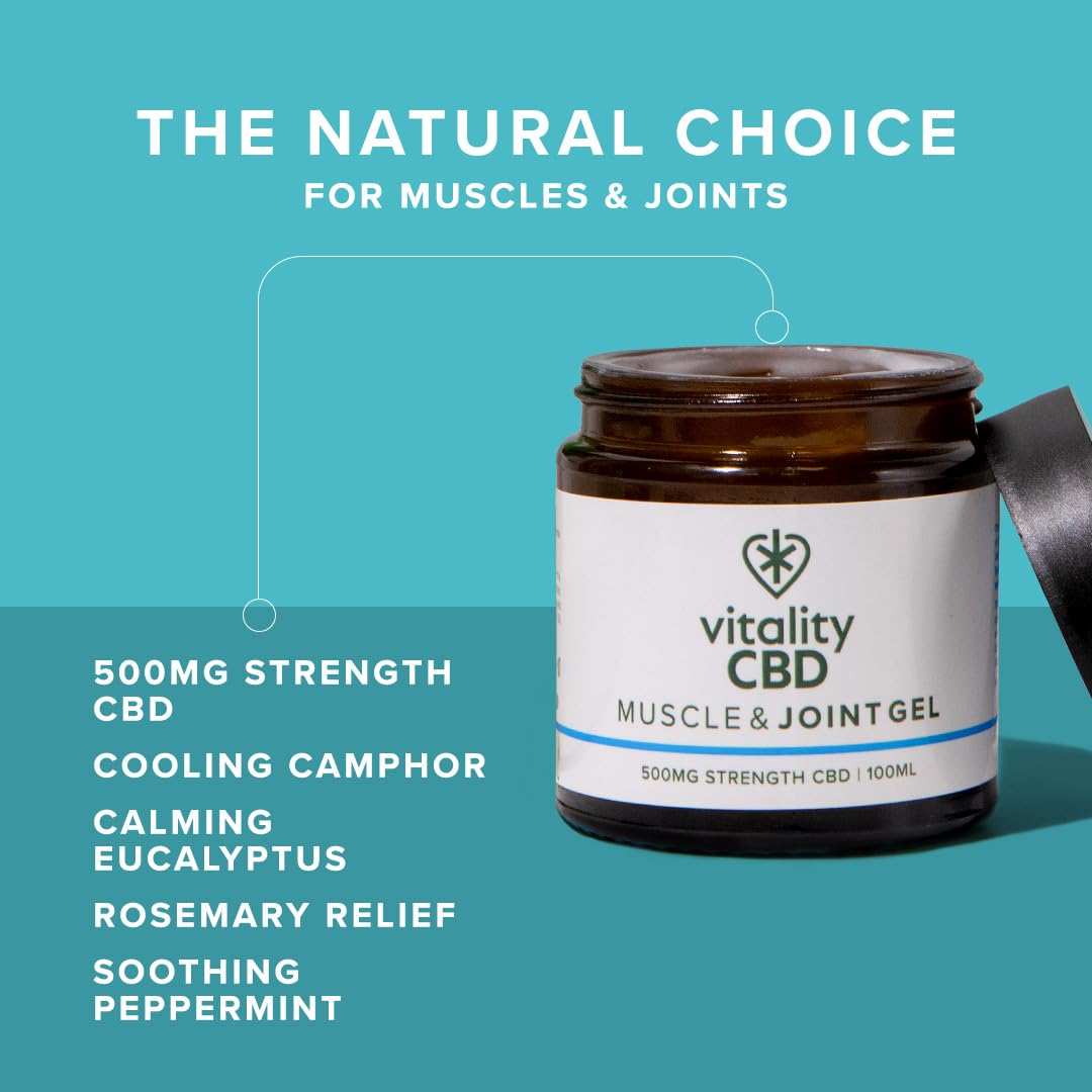 Vitality CBD Muscle & Joint Gel, 500 mg Strength CBD, 100 ml, NO THC