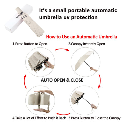 BAODINI Small UV Protection Travel Umbrella Compact for Rain and Sun UPF 50+ Windproof Portable 42 inch Umbrella for Women and Men