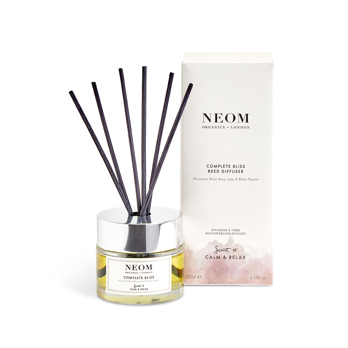 Neom- Complete Bliss Luxury Reed Diffuser, 100ml | Blush Rose, Lime & Black Pepper | Scent To De-stress