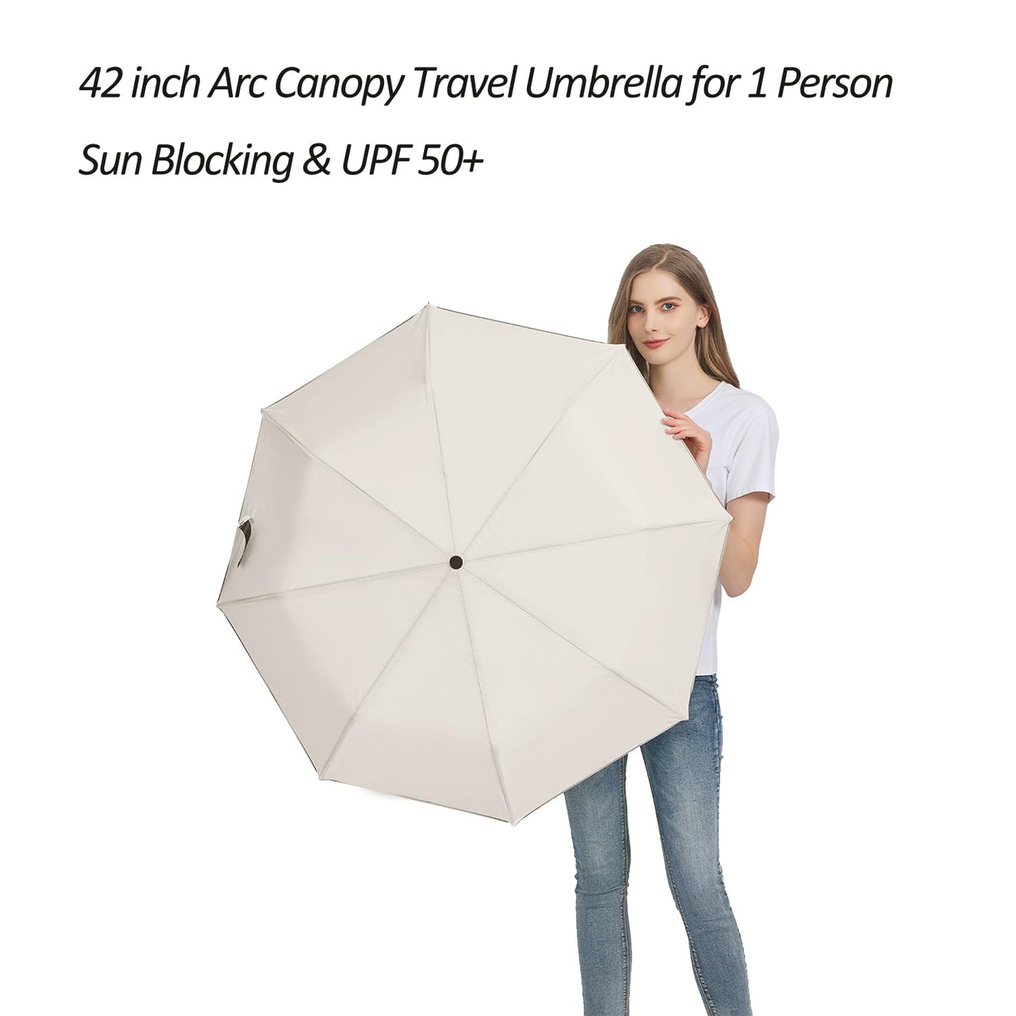 BAODINI Small UV Protection Travel Umbrella Compact for Rain and Sun UPF 50+ Windproof Portable 42 inch Umbrella for Women and Men