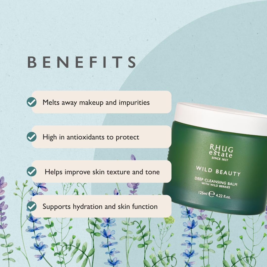 RHUG WILD BEAUTY | Deep Cleansing Balm with Wild Berries | Natural Makeup Remover & Purifying Face Cleanser | Made in the UK (125ml)