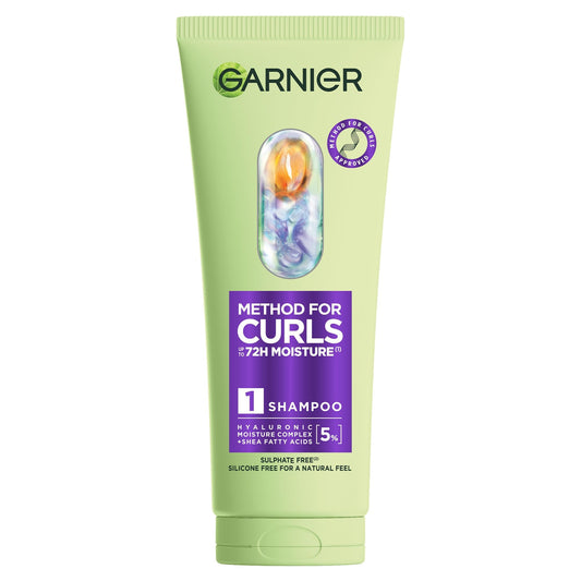 Garnier Method For Curls Moisture Shampoo, up to 7 days of moisture & curl definition. Designed, tested & approved on all curl types, including type 4 curls & coils. Silicone free, Vegan Formula,150ml