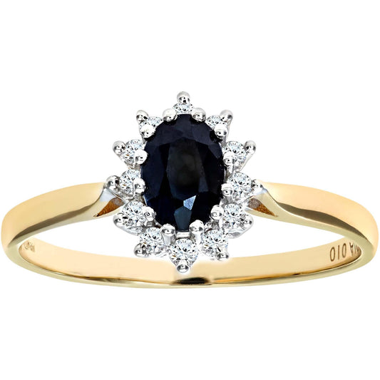 Naava 9 ct Yellow Gold Diamond and Sapphire Cluster Women's Ring ,K