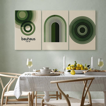 murando - Art Set of 3 Canvases Wall Art Geometric Circle 120x60 cm (3 pcs. 40x60 cm each) Acoustic Wall Multi Part Canvas - 3 Piece - Room Decor Print Living Room - Dark Green a-H-10131-b-a