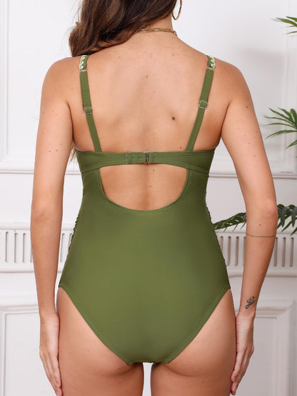 CUPSHE Maternity One Piece Swimsuit Adjustable Strap Ruched Shell Stitched Back Cutout Pregnancy Swimwear Green M