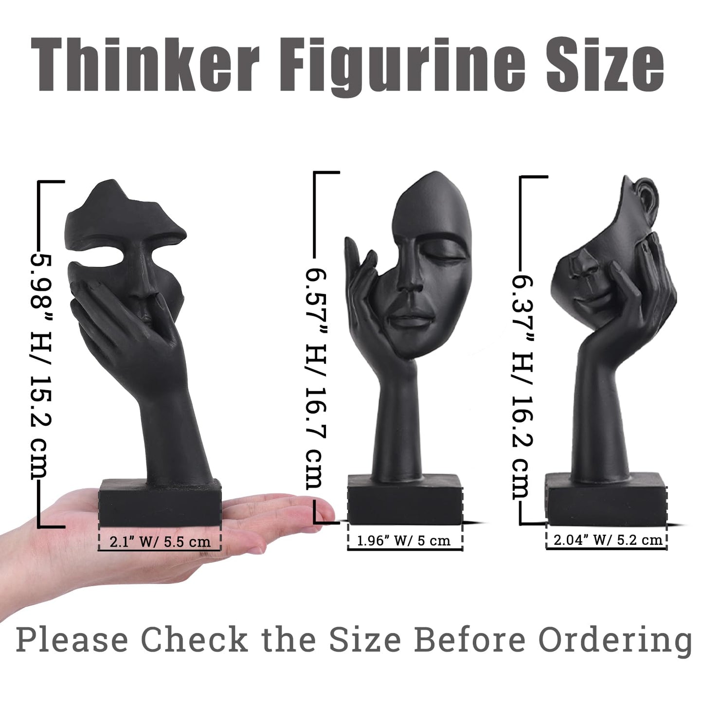 oliruim Black Home Decoration Accent Art Woman Face Statue Collectible Statue for Modern Home Living Room Bookshelf Black Desk Decor 3 Piece Set