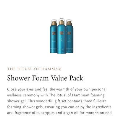 RITUALS Shower Foam The Ritual of Hammam - Value Pack - Shower Gel with Eucalyptus and Argan Oil - Refreshing Foaming Shower Gel - Economy Pack, 3 x 200ml