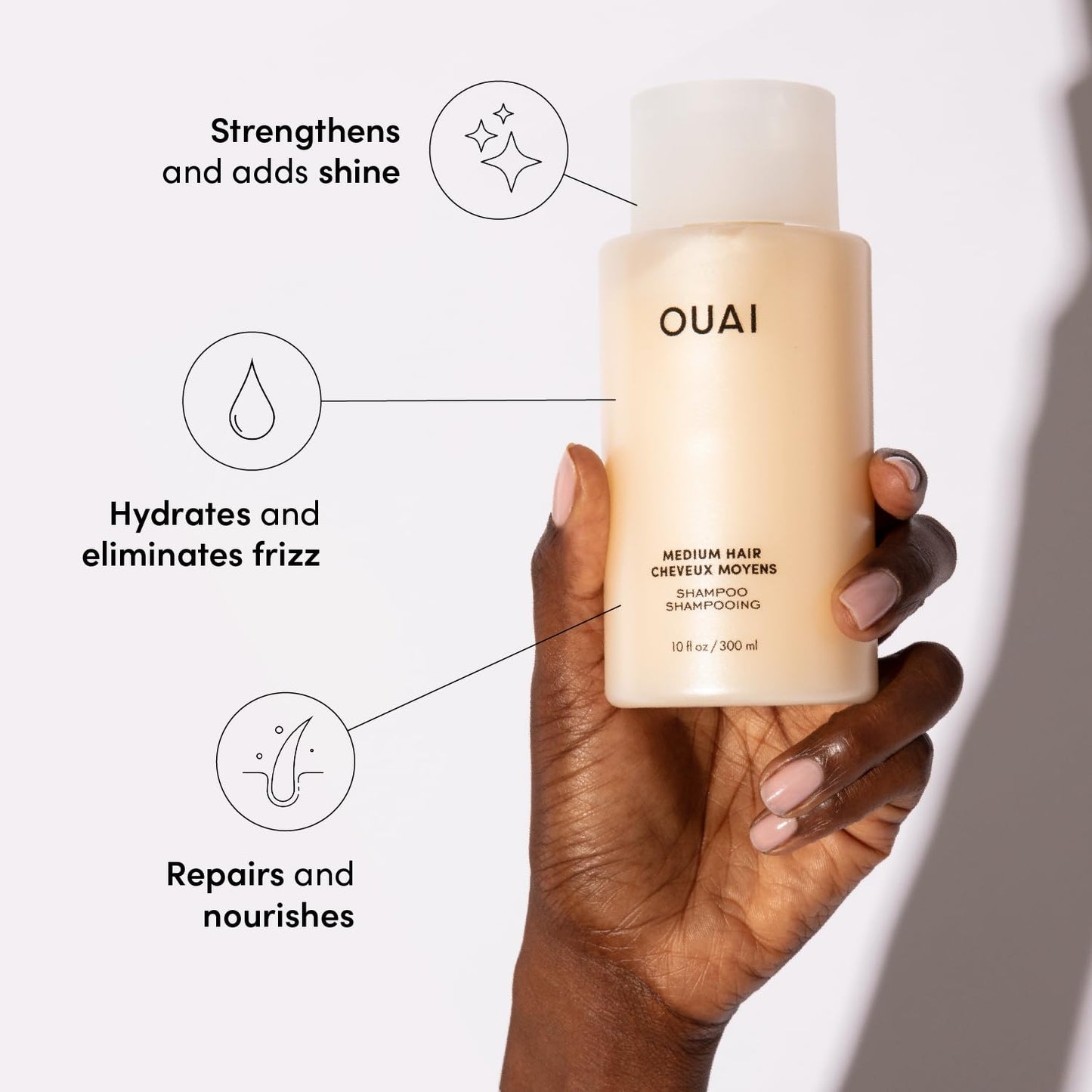 OUAI Medium Shampoo - Hydrating Shampoo with Coconut Oil, Babassu, Kumquat Extract and Keratin - Strengthens, Nourishes and Adds Shine - Paraben, Phthalate and Sulfate Free Hair Care Products - 300ml