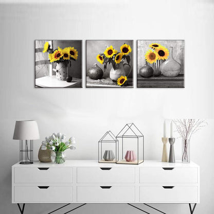 Piy Painting Sunflower Canvas painting Sunflower is a Flower that Yearns for Light Picture on Canvas, 3 Panel Canvas Repetition Décor Decorative arts for Living Room Birthday Gift 30x30cm